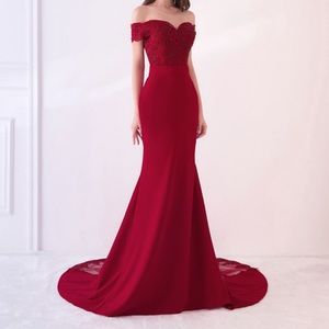Stunning red off the shoulder evening gown